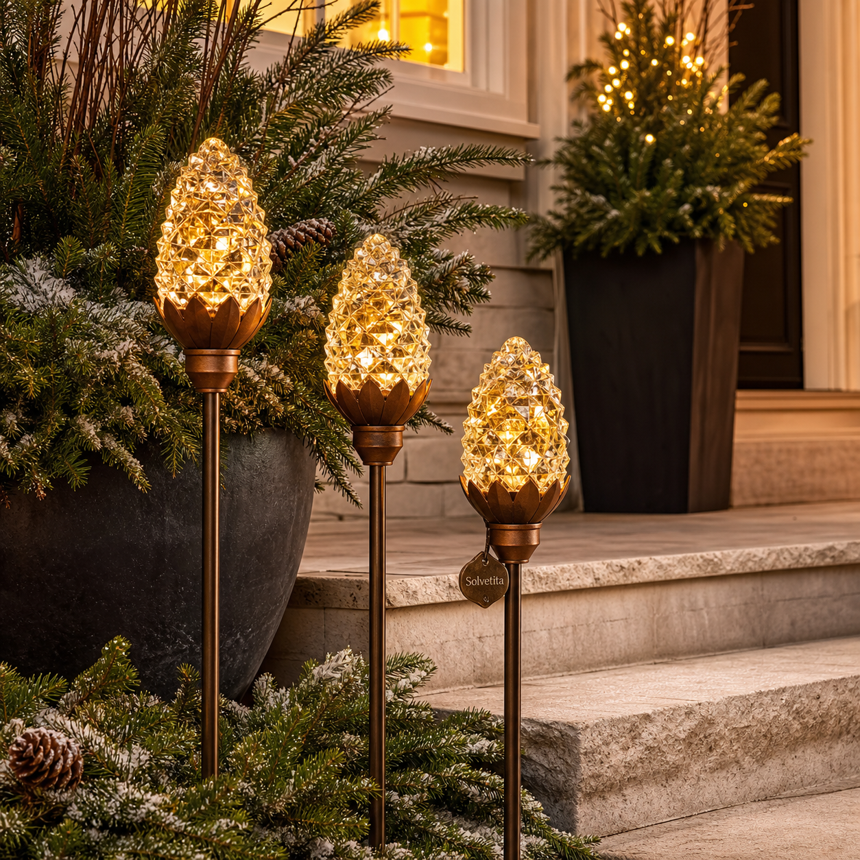Solvetita Crystal Pinecone Yard Stakes lifestyle usage image by Solvetita